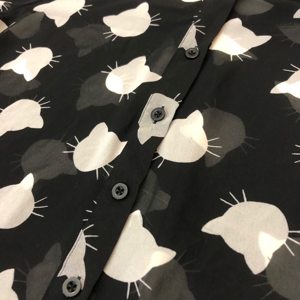 Sheer Cat Print Button Up